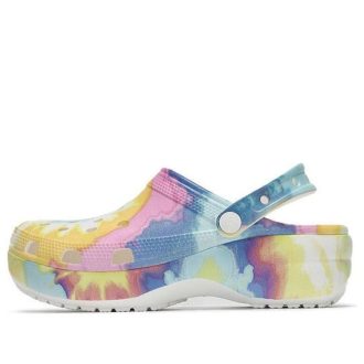 Crocs (WMNS) Klassische Clogs mit Wolken und Batikdruck, leicht, bequem, Sportsandalen, Pink/Blau, 207151-94S